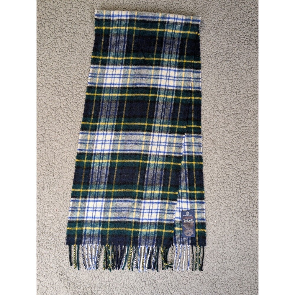 Tie Rack Lambswool Scarf Green Blue Tartan Plaid Scotland Neck Warmer Preppy